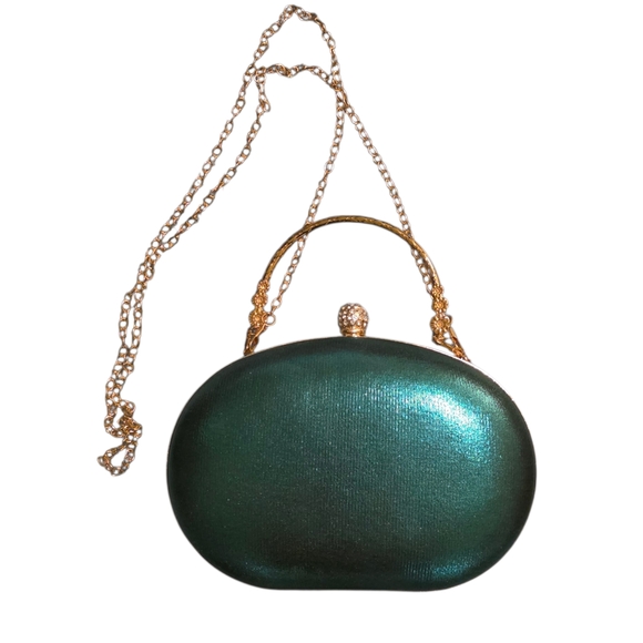 NEW Elegant Green and Gold Clutch Crossbody Bag - Picture 4 of 5